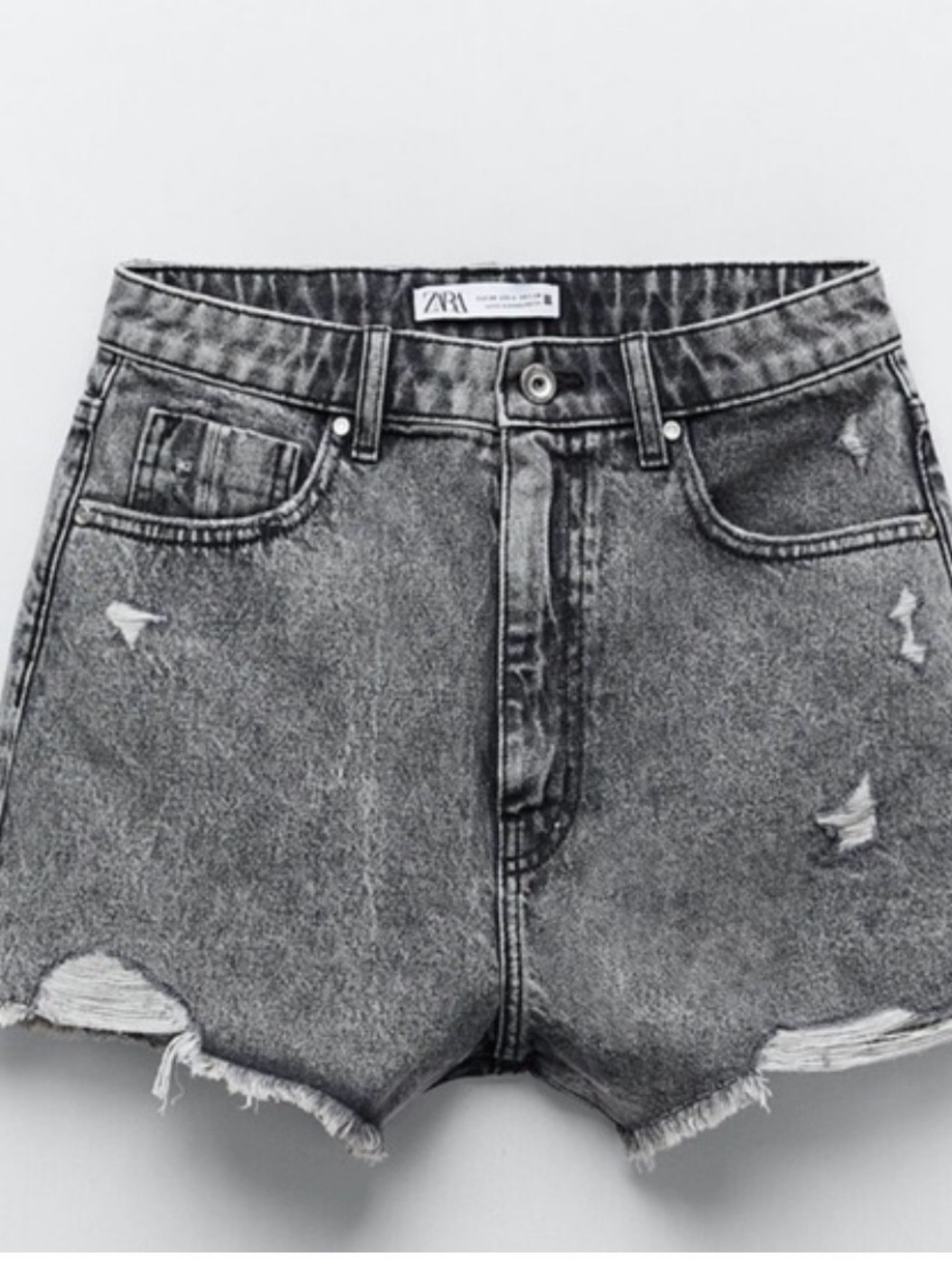 Zara Black Wash Distressed Denim Shorts